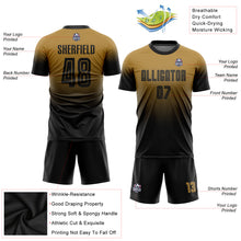 Load image into Gallery viewer, Custom Old Gold Black Sublimation Fade Fashion Soccer Uniform Jersey