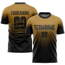 Load image into Gallery viewer, Custom Old Gold Black Sublimation Fade Fashion Soccer Uniform Jersey