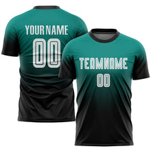 Load image into Gallery viewer, Custom Aqua White-Black Sublimation Fade Fashion Soccer Uniform Jersey