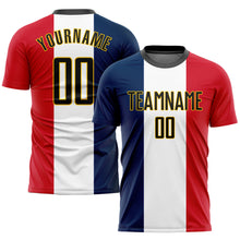 Load image into Gallery viewer, Custom Navy Black White Red-Gold Sublimation French Flag Soccer Uniform Jersey