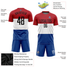 Load image into Gallery viewer, Custom Red Black White-Royal Sublimation Dutch Flag Soccer Uniform Jersey
