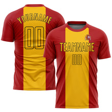 Load image into Gallery viewer, Custom Red Gold-Black Sublimation Spanish Flag Soccer Uniform Jersey