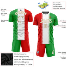 Load image into Gallery viewer, Custom Red White Kelly Green-Old Gold Sublimation Iranian Flag Soccer Uniform Jersey