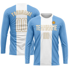 Load image into Gallery viewer, Custom Light Blue White-Old Gold Sublimation Argentinian Flag Soccer Uniform Jersey
