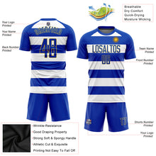 Load image into Gallery viewer, Custom White Royal-Gold Sublimation Uruguayan Flag Soccer Uniform Jersey