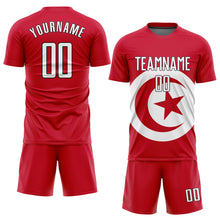 Load image into Gallery viewer, Custom Red White-Black Sublimation Tunisian Flag Soccer Uniform Jersey