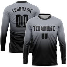 Load image into Gallery viewer, Custom Gray Black Sublimation Long Sleeve Fade Fashion Soccer Uniform Jersey