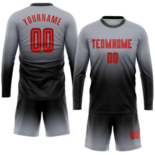 Load image into Gallery viewer, Custom Gray Red-Black Sublimation Long Sleeve Fade Fashion Soccer Uniform Jersey
