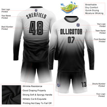Load image into Gallery viewer, Custom White Black Sublimation Long Sleeve Fade Fashion Soccer Uniform Jersey
