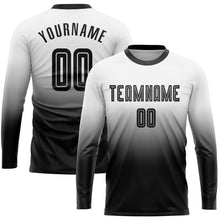 Load image into Gallery viewer, Custom White Black Sublimation Long Sleeve Fade Fashion Soccer Uniform Jersey