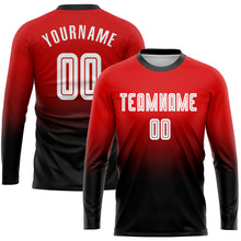 Load image into Gallery viewer, Custom Red White-Black Sublimation Long Sleeve Fade Fashion Soccer Uniform Jersey