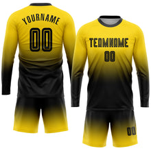 Load image into Gallery viewer, Custom Gold Black Sublimation Long Sleeve Fade Fashion Soccer Uniform Jersey