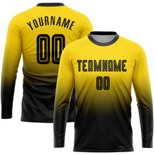 Load image into Gallery viewer, Custom Gold Black Sublimation Long Sleeve Fade Fashion Soccer Uniform Jersey