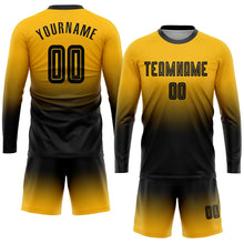 Load image into Gallery viewer, Custom Gold Black Sublimation Long Sleeve Fade Fashion Soccer Uniform Jersey
