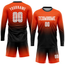 Load image into Gallery viewer, Custom Orange White-Black Sublimation Long Sleeve Fade Fashion Soccer Uniform Jersey