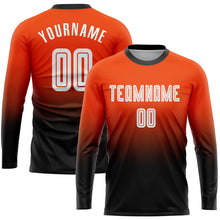 Load image into Gallery viewer, Custom Orange White-Black Sublimation Long Sleeve Fade Fashion Soccer Uniform Jersey