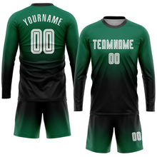 Load image into Gallery viewer, Custom Kelly Green White-Black Sublimation Long Sleeve Fade Fashion Soccer Uniform Jersey