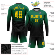 Load image into Gallery viewer, Custom Kelly Green Gold-Black Sublimation Long Sleeve Fade Fashion Soccer Uniform Jersey