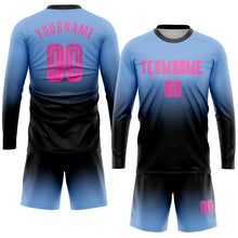 Load image into Gallery viewer, Custom Light Blue Pink-Black Sublimation Long Sleeve Fade Fashion Soccer Uniform Jersey