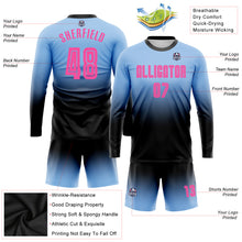 Load image into Gallery viewer, Custom Light Blue Pink-Black Sublimation Long Sleeve Fade Fashion Soccer Uniform Jersey