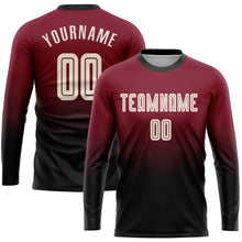Load image into Gallery viewer, Custom Crimson Cream-Black Sublimation Long Sleeve Fade Fashion Soccer Uniform Jersey