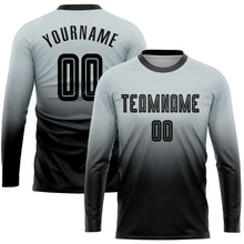 Load image into Gallery viewer, Custom Silver Black Sublimation Long Sleeve Fade Fashion Soccer Uniform Jersey