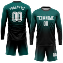 Load image into Gallery viewer, Custom Midnight Green White-Black Sublimation Long Sleeve Fade Fashion Soccer Uniform Jersey