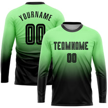 Load image into Gallery viewer, Custom Pea Green Black Sublimation Long Sleeve Fade Fashion Soccer Uniform Jersey