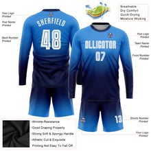Load image into Gallery viewer, Custom Powder Blue White-Navy Sublimation Long Sleeve Fade Fashion Soccer Uniform Jersey