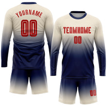 Load image into Gallery viewer, Custom Cream Red-Navy Sublimation Long Sleeve Fade Fashion Soccer Uniform Jersey