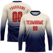 Load image into Gallery viewer, Custom Cream Red-Navy Sublimation Long Sleeve Fade Fashion Soccer Uniform Jersey