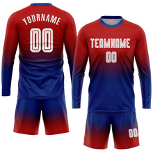 Load image into Gallery viewer, Custom Red White-Royal Sublimation Long Sleeve Fade Fashion Soccer Uniform Jersey