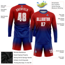 Load image into Gallery viewer, Custom Red White-Royal Sublimation Long Sleeve Fade Fashion Soccer Uniform Jersey