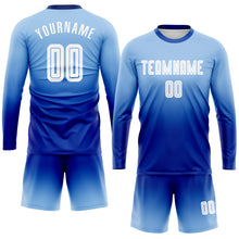 Load image into Gallery viewer, Custom Light Blue White-Royal Sublimation Long Sleeve Fade Fashion Soccer Uniform Jersey