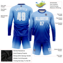Load image into Gallery viewer, Custom Light Blue White-Royal Sublimation Long Sleeve Fade Fashion Soccer Uniform Jersey