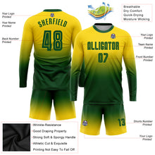 Load image into Gallery viewer, Custom Gold Green Sublimation Long Sleeve Fade Fashion Soccer Uniform Jersey