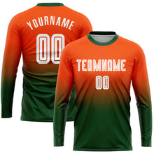 Load image into Gallery viewer, Custom Orange White-Green Sublimation Long Sleeve Fade Fashion Soccer Uniform Jersey