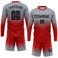 Load image into Gallery viewer, Custom Gray Black-Red Sublimation Long Sleeve Fade Fashion Soccer Uniform Jersey