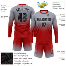 Load image into Gallery viewer, Custom Gray Black-Red Sublimation Long Sleeve Fade Fashion Soccer Uniform Jersey