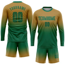 Load image into Gallery viewer, Custom Old Gold Kelly Green Sublimation Long Sleeve Fade Fashion Soccer Uniform Jersey