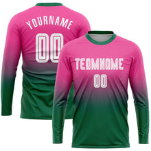 Load image into Gallery viewer, Custom Pink White-Kelly Green Sublimation Long Sleeve Fade Fashion Soccer Uniform Jersey