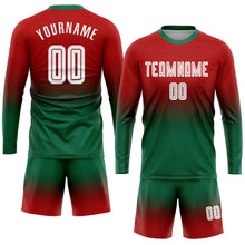 Load image into Gallery viewer, Custom Red White-Kelly Green Sublimation Long Sleeve Fade Fashion Soccer Uniform Jersey