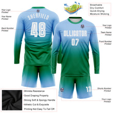 Load image into Gallery viewer, Custom Light Blue White-Kelly Green Sublimation Long Sleeve Fade Fashion Soccer Uniform Jersey