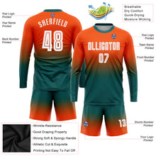 Load image into Gallery viewer, Custom Orange White-Teal Sublimation Long Sleeve Fade Fashion Soccer Uniform Jersey
