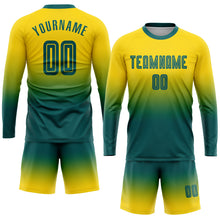 Load image into Gallery viewer, Custom Gold Aqua Sublimation Long Sleeve Fade Fashion Soccer Uniform Jersey