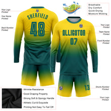 Load image into Gallery viewer, Custom Gold Aqua Sublimation Long Sleeve Fade Fashion Soccer Uniform Jersey