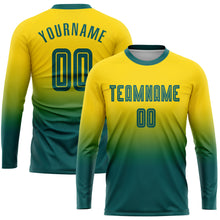 Load image into Gallery viewer, Custom Gold Aqua Sublimation Long Sleeve Fade Fashion Soccer Uniform Jersey