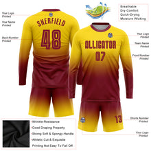Load image into Gallery viewer, Custom Gold Crimson Sublimation Long Sleeve Fade Fashion Soccer Uniform Jersey