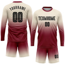 Load image into Gallery viewer, Custom Cream Black-Crimson Sublimation Long Sleeve Fade Fashion Soccer Uniform Jersey