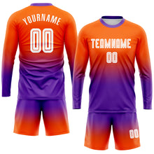 Load image into Gallery viewer, Custom Orange White-Purple Sublimation Long Sleeve Fade Fashion Soccer Uniform Jersey